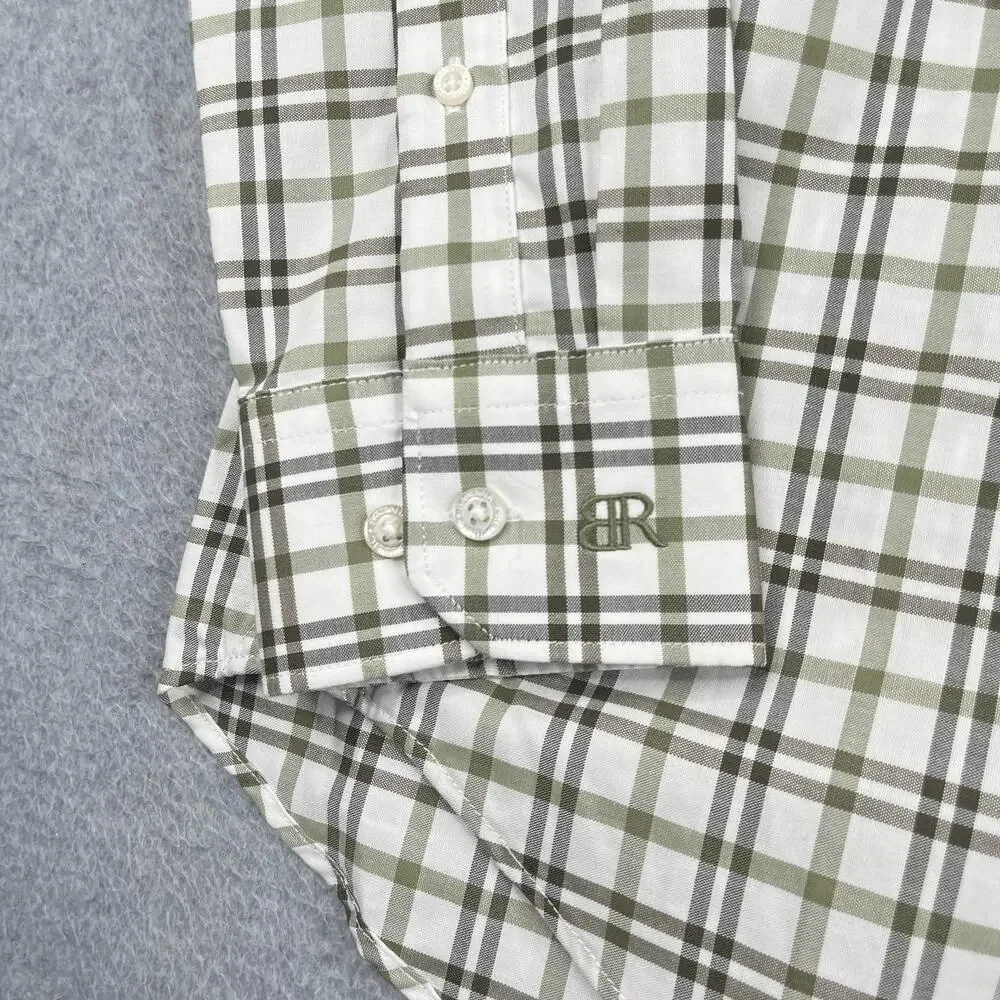 Banana Republic Slim Fit Shirt White Green Plaid Casual Button Up Long Sleeve M